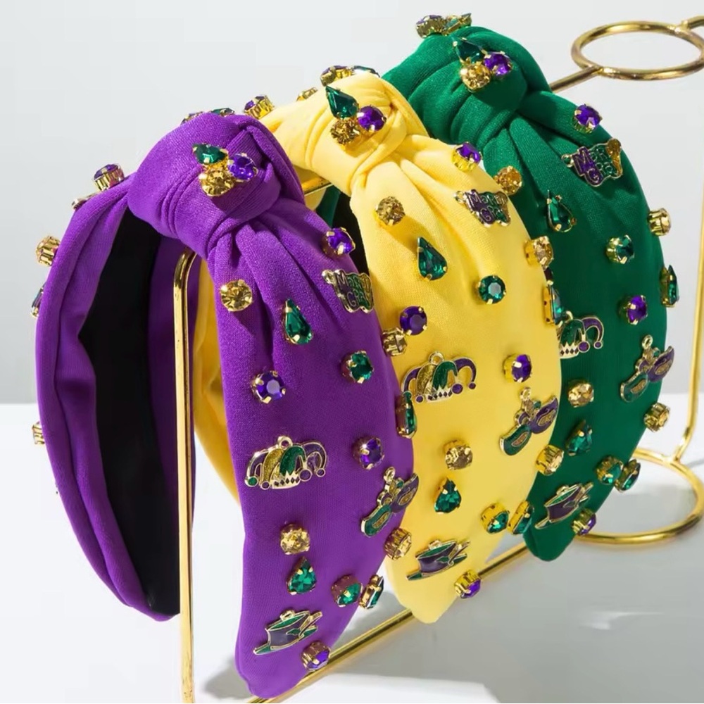 Embellished Headband Set - Purple, Yellow, Green